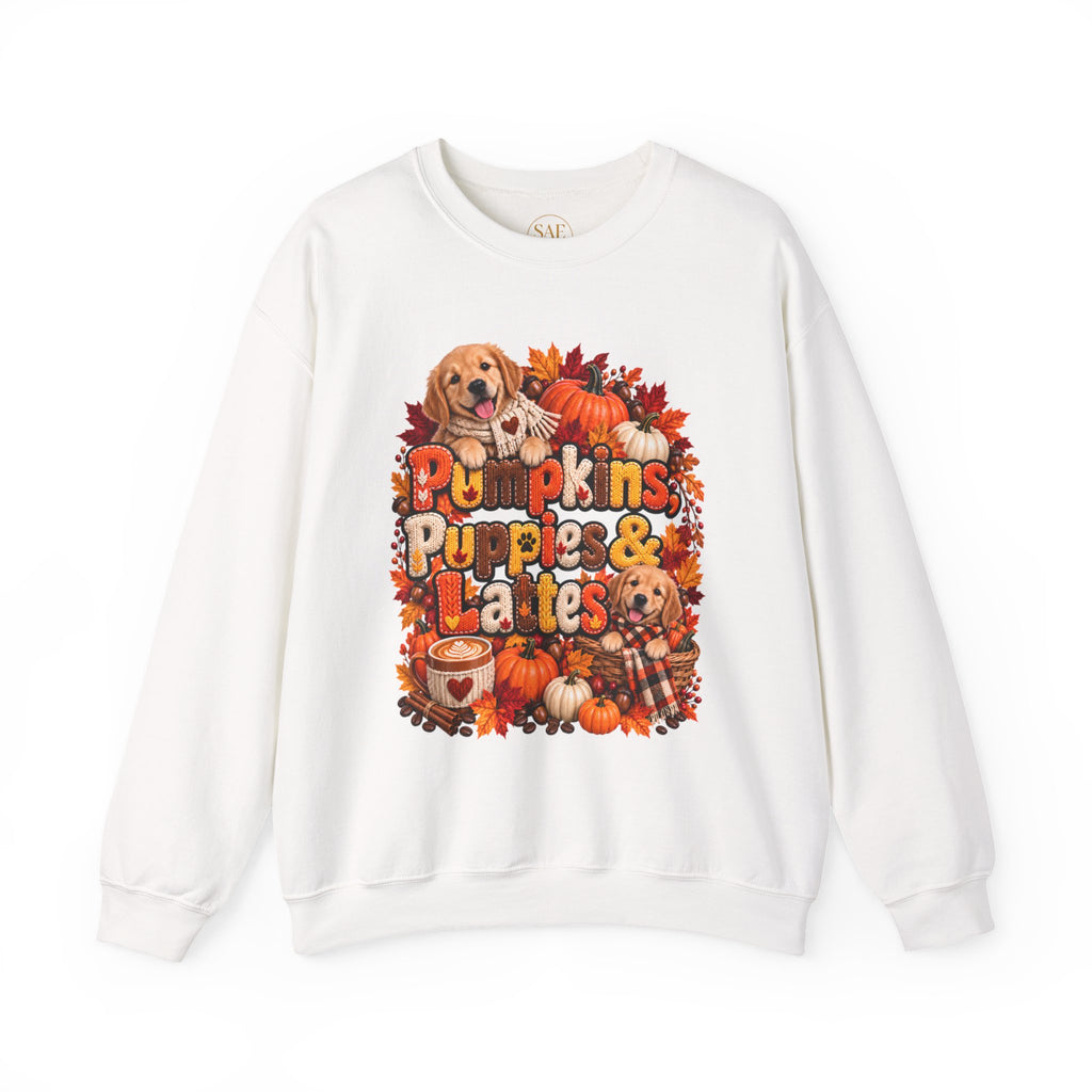 Pumpkins, Puppies & Lattes – Golden Retriever Fall Sweatshirt