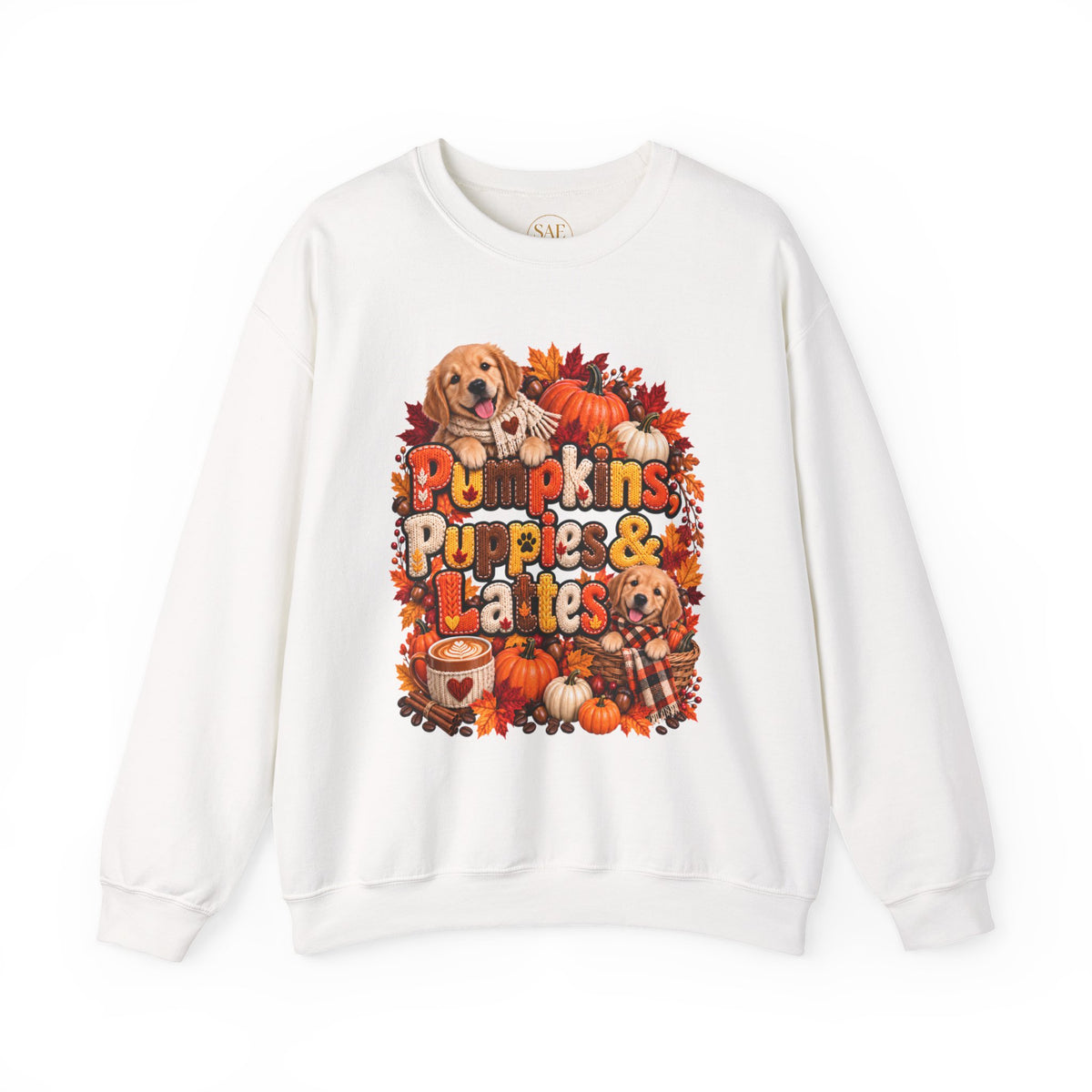 Pumpkins, Puppies & Lattes – Golden Retriever Fall Sweatshirt