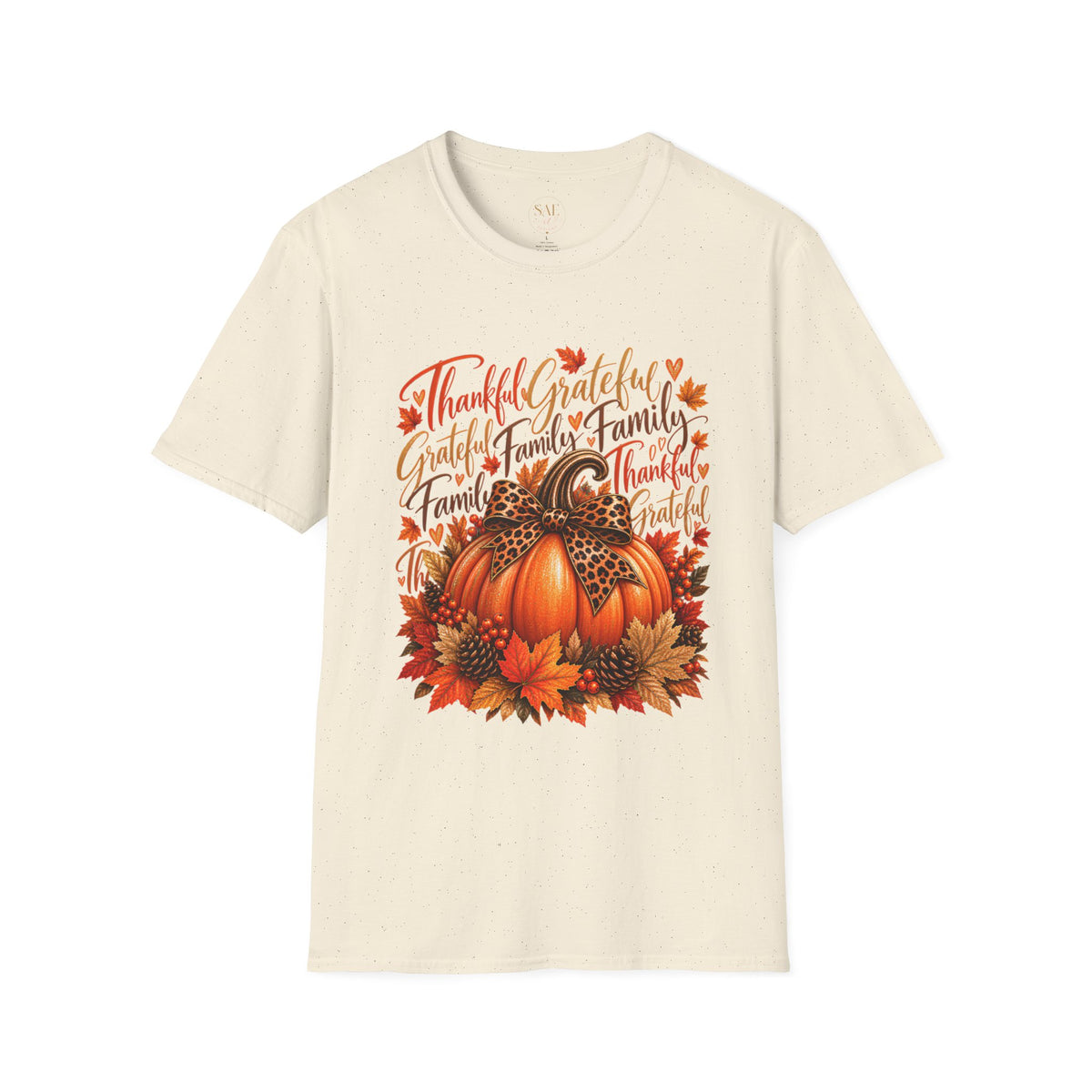 Thankful Grateful Family Pumpkin T-Shirt — Thanksgiving Fall Harvest Tee