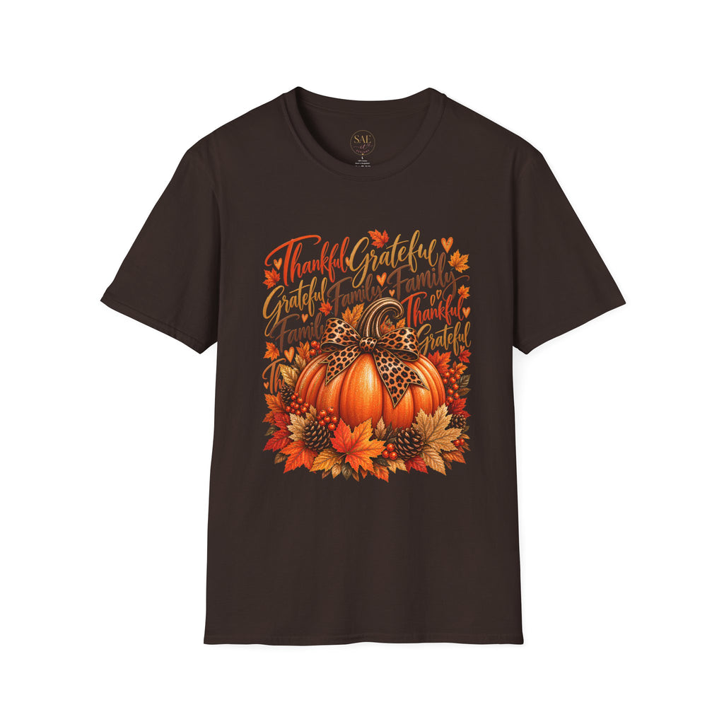 Thankful Grateful Family Pumpkin T-Shirt — Thanksgiving Fall Harvest Tee