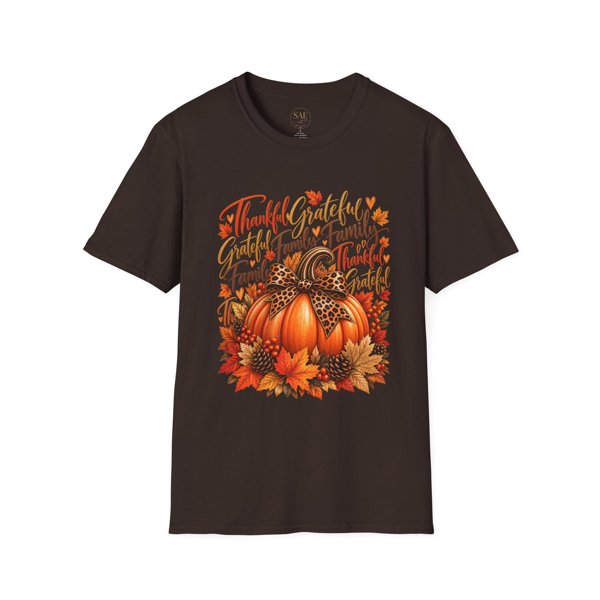 Thankful Grateful Family Pumpkin T-Shirt — Thanksgiving Fall Harvest Tee