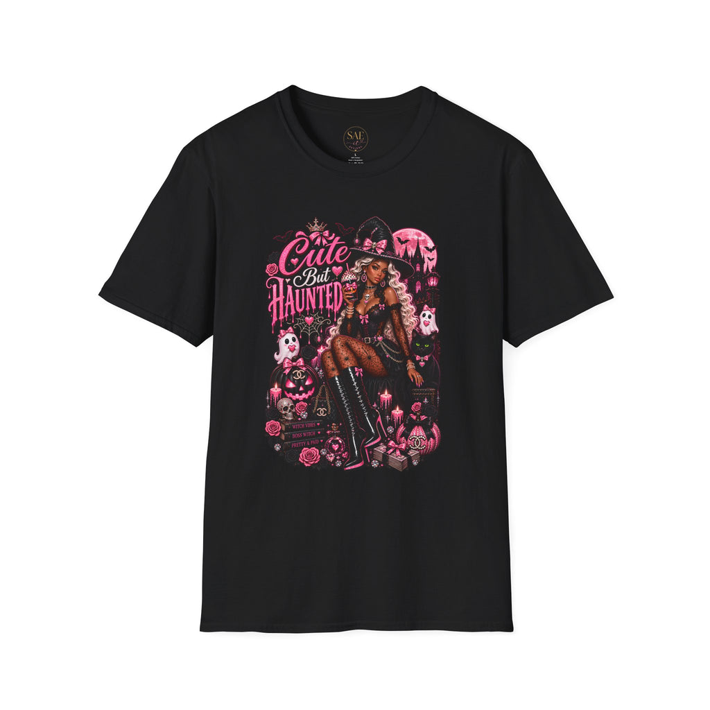 Cute But Haunted Witch T-Shirt — Gothic Pink Halloween Tee