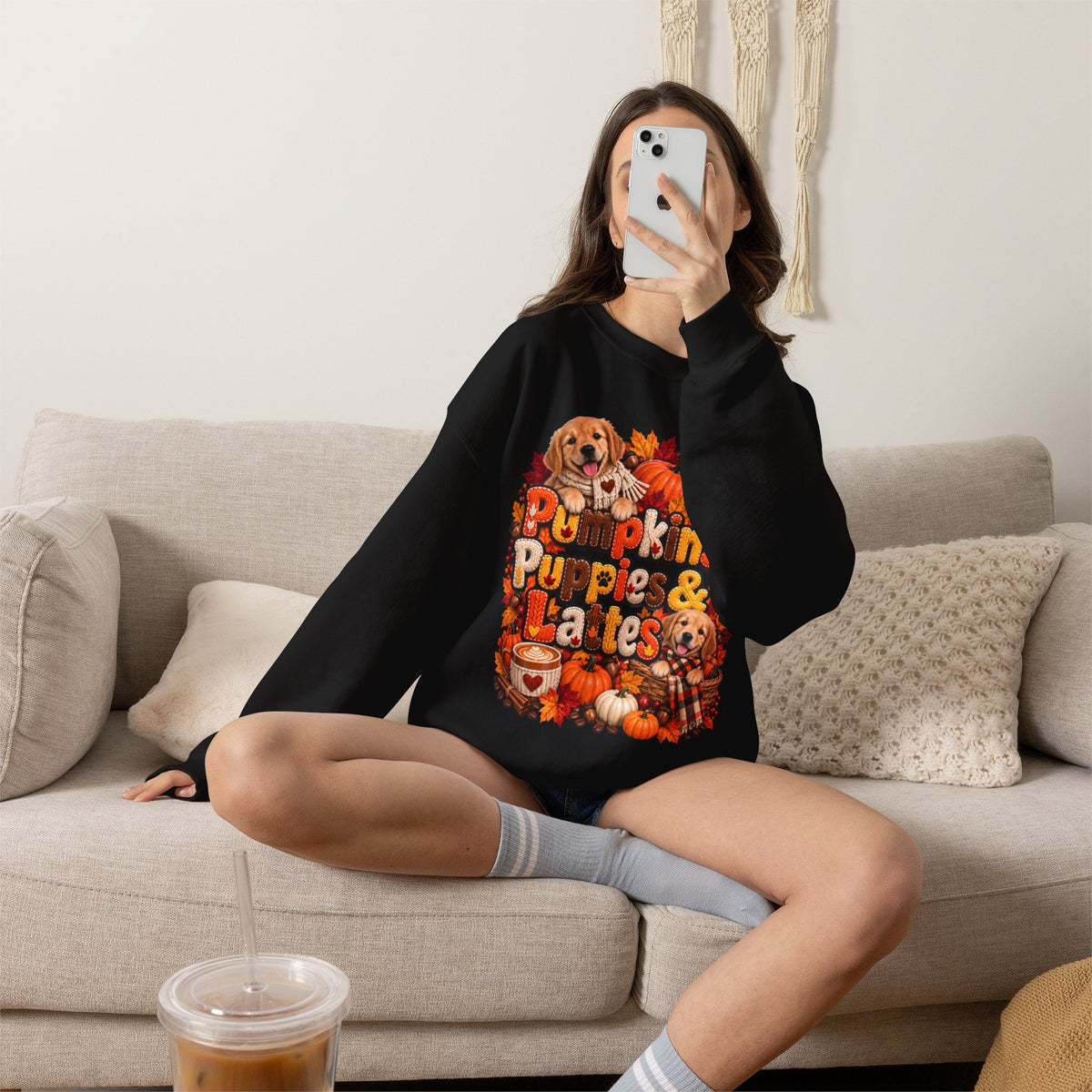 Pumpkins, Puppies & Lattes – Golden Retriever Fall Sweatshirt