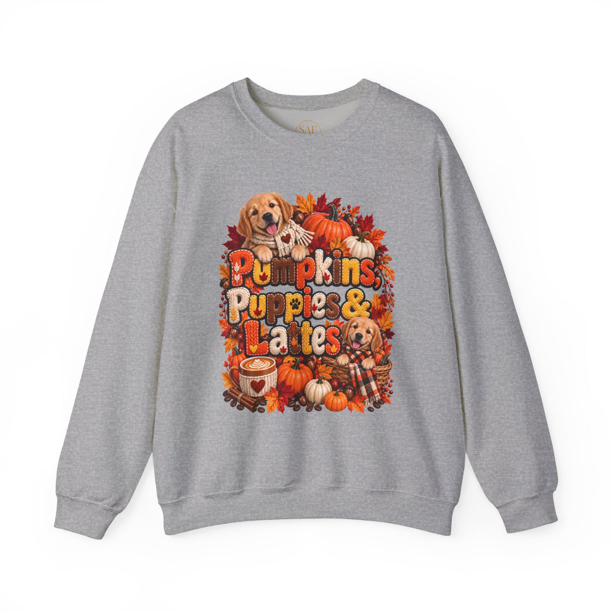 Pumpkins, Puppies & Lattes – Golden Retriever Fall Sweatshirt