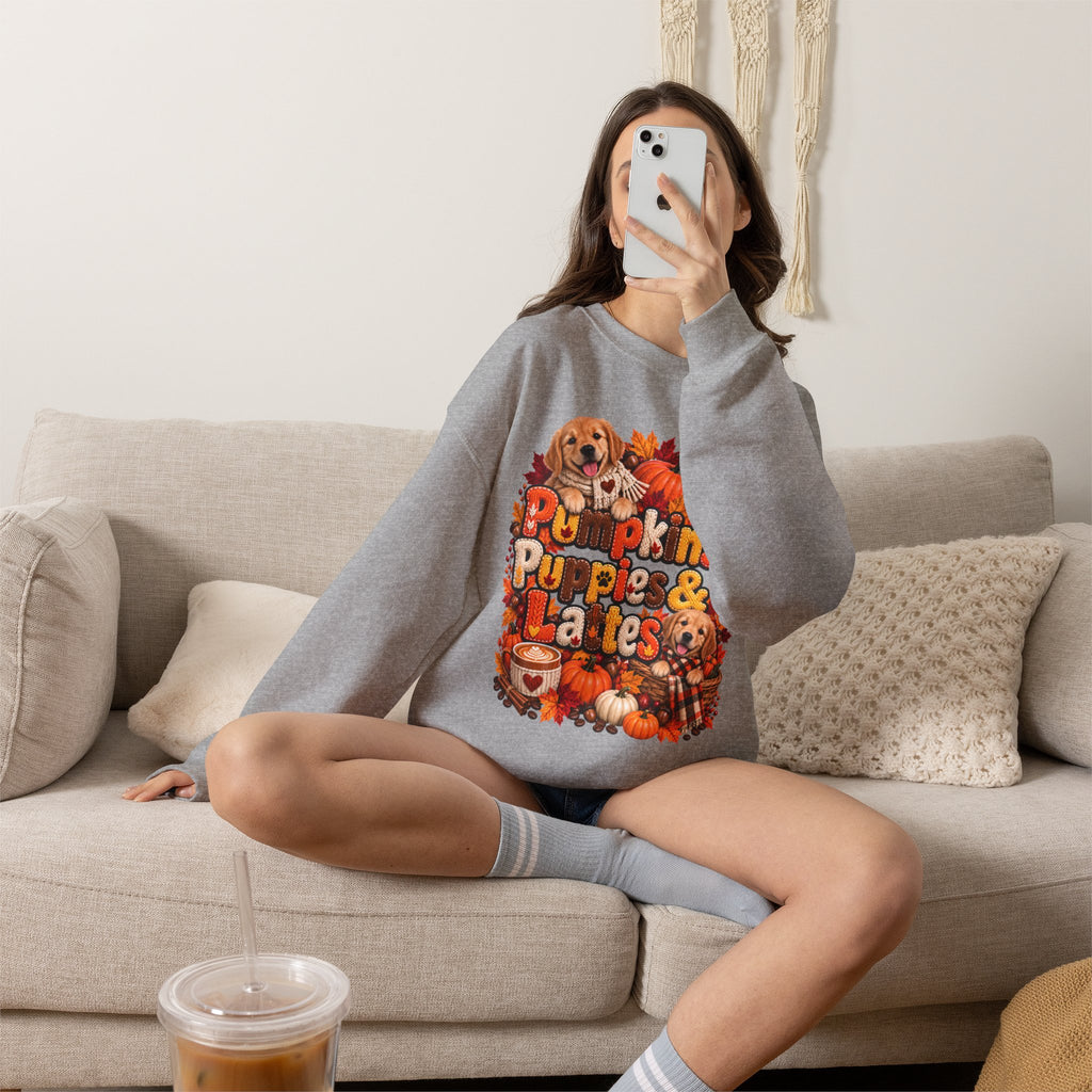 Pumpkins, Puppies & Lattes – Golden Retriever Fall Sweatshirt