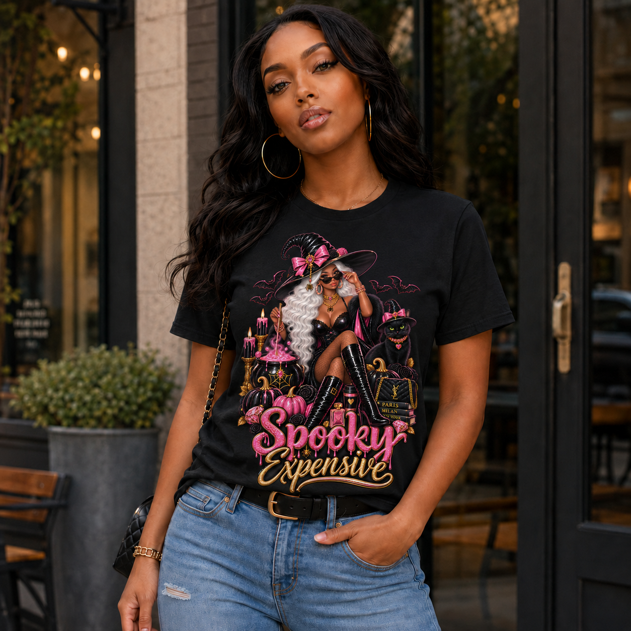 Spooky Expensive witch cat tee | T-Shirt