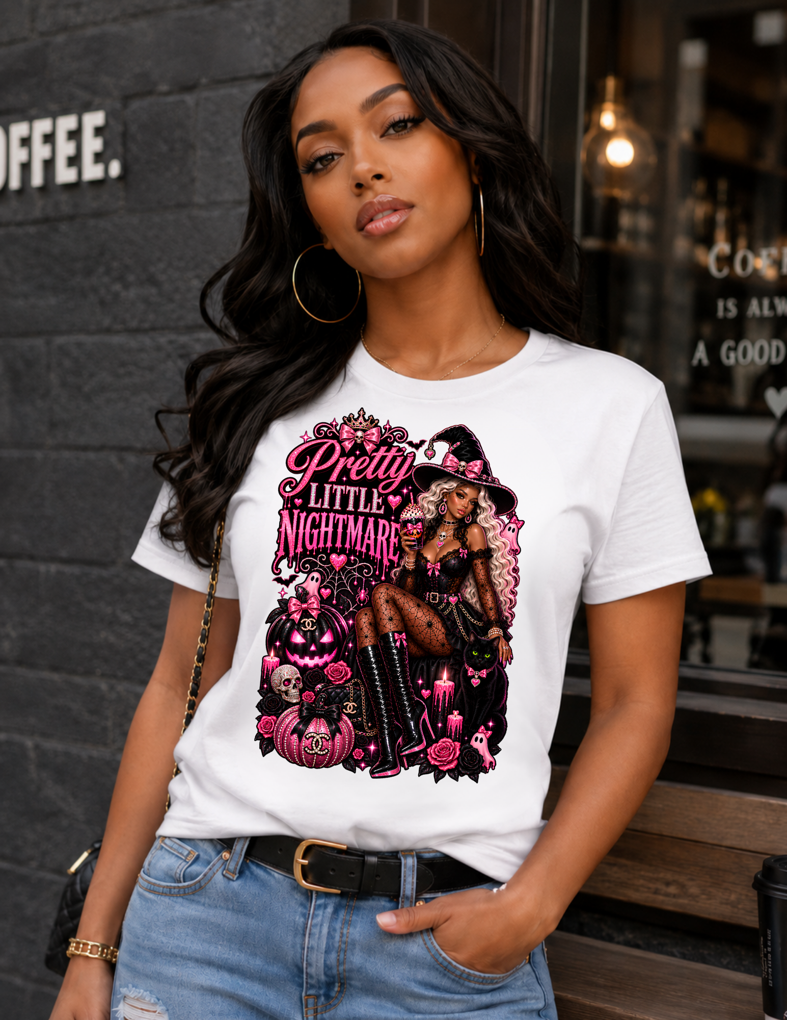 Cute But Haunted Witch T-Shirt — Gothic Pink Halloween Tee