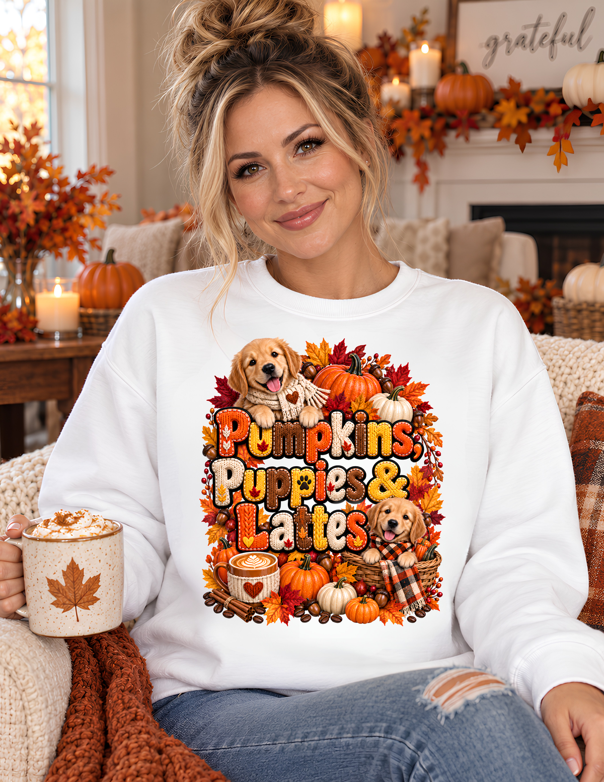 Pumpkins, Puppies & Lattes – Golden Retriever Fall Sweatshirt