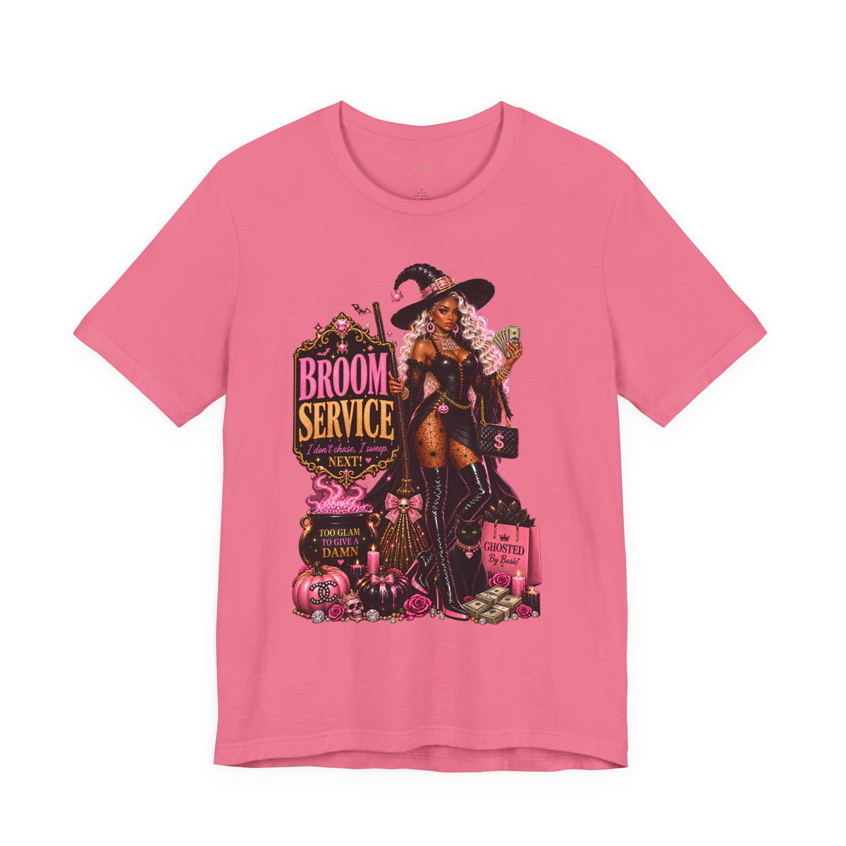 Broom Service Halloween Graphic Tee – Glam Witch T-Shirt for Women