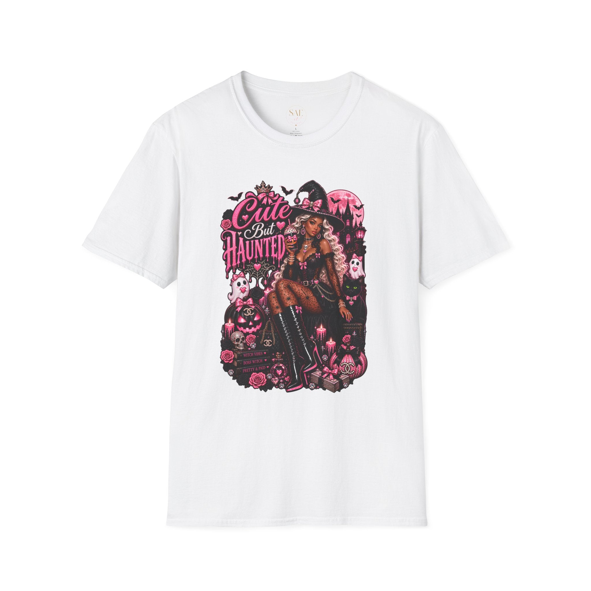 Cute But Haunted Witch T-Shirt — Gothic Pink Halloween Tee
