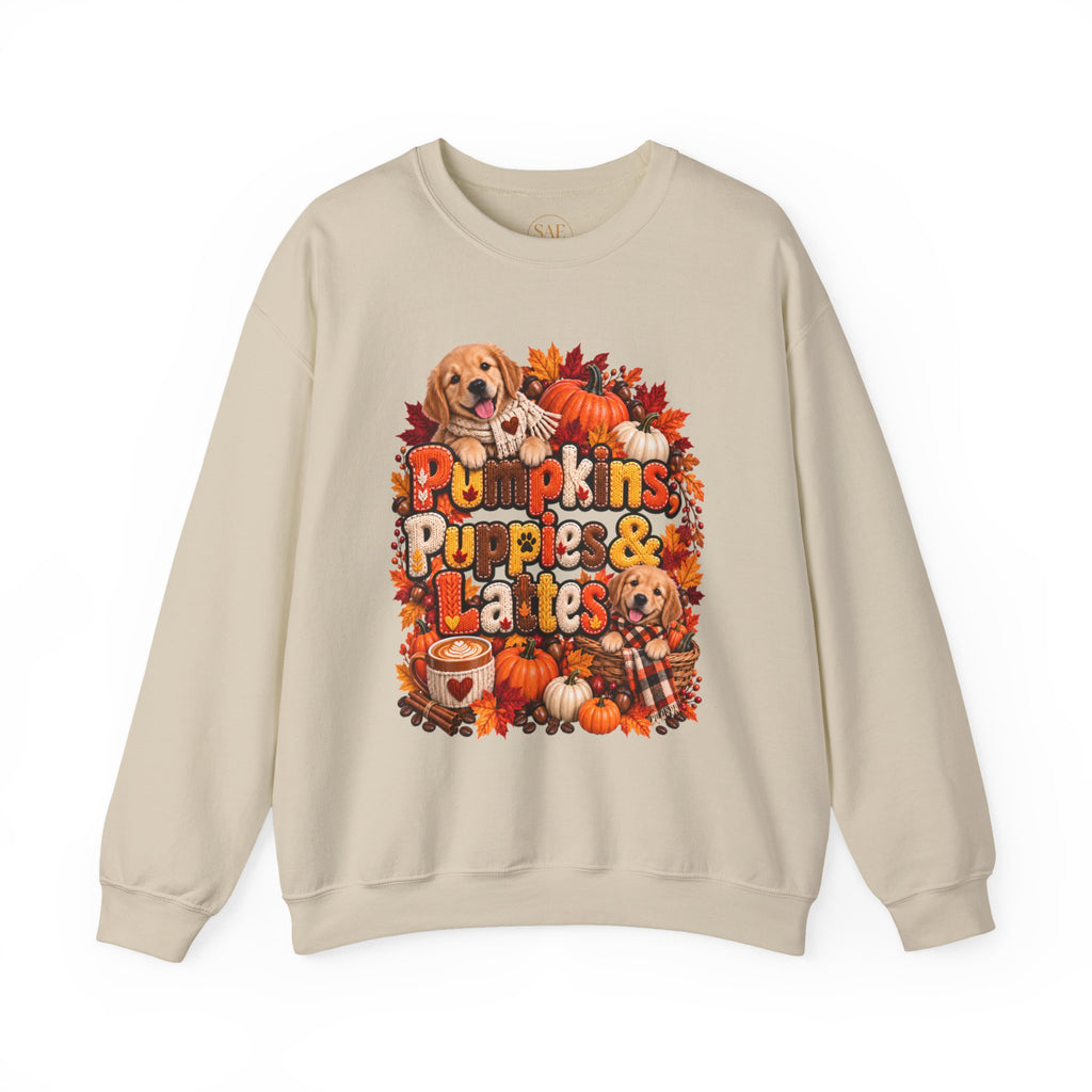 Pumpkins, Puppies & Lattes – Golden Retriever Fall Sweatshirt