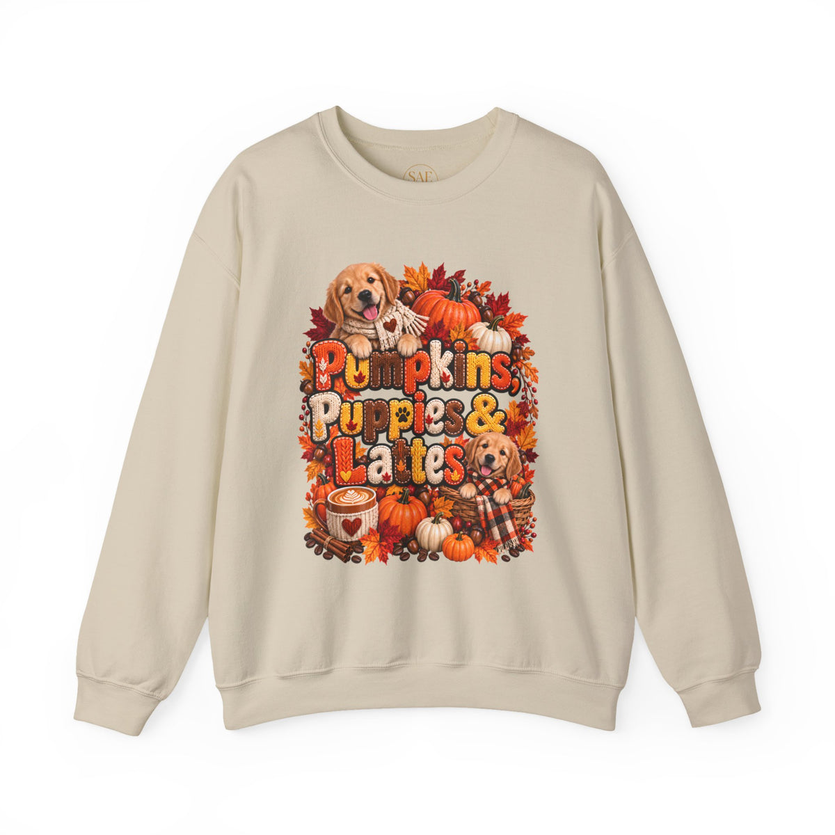 Pumpkins, Puppies & Lattes – Golden Retriever Fall Sweatshirt