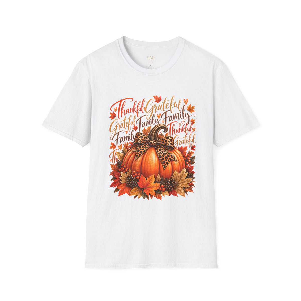 Thankful Grateful Family Pumpkin T-Shirt — Thanksgiving Fall Harvest Tee