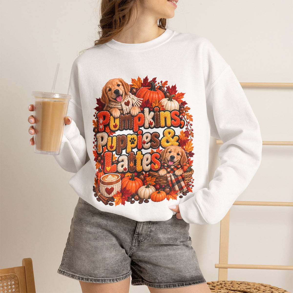 Pumpkins, Puppies & Lattes – Golden Retriever Fall Sweatshirt