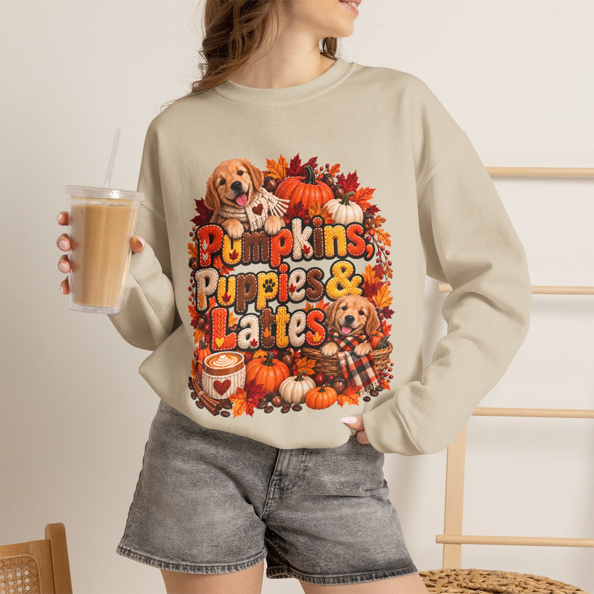 Pumpkins, Puppies & Lattes – Golden Retriever Fall Sweatshirt