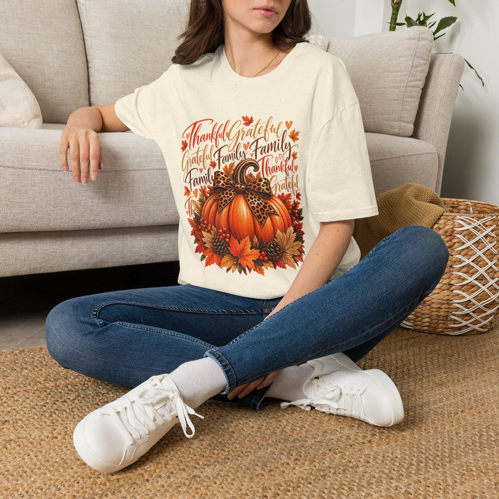 Thankful Grateful Family Pumpkin T-Shirt — Thanksgiving Fall Harvest Tee